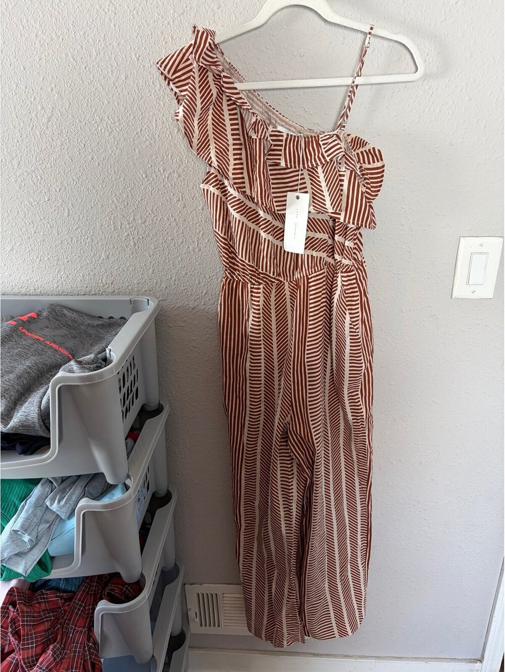 NWT Lush Red/White Jumpsuit size M. Rayon/Polyester Blend.